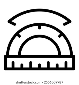 Simple black and white icon of a protractor measuring an obtuse angle, perfect for educational or math related projects