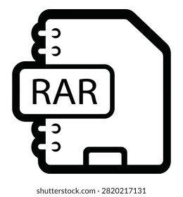 A simple black and white icon of a RAR file symbol representing compressed archive