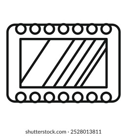 Simple black and white icon of a rectangular mirror with round light bulbs for makeup application