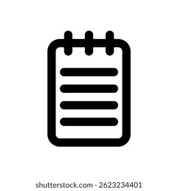 Simple black and white icon representing a notepad, ideal for UI, apps, and digital documentation.