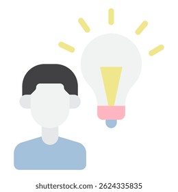 Simple black and white icon representing innovation, imagination, and brainstorming for creative and educational content.