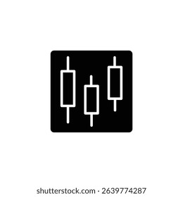 A simple black and white icon representing a candlestick chart, frequently used in finance to display market trends.