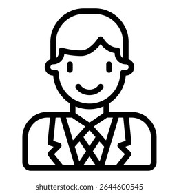 Icono blanco y negro simple que representa a un empresario profesional, adecuado para Diseños web corporativos y presentaciones.