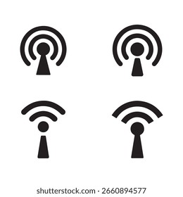 Simple, black and white icon representing wireless communication.