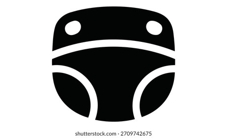 Simple black and white icon representing a smart baby diaper with moisture detection sensors for technology and parenting concepts