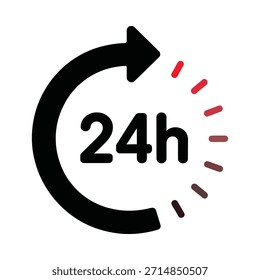 Um ícone simples em preto e branco que representa disponibilidade de 24 horas e tempo contínuo.