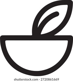 Icono blanco y negro simple que representa un mortero y un almirez utilizados para mezclar y preparar medicamentos.