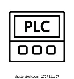 Simple black and white icon representing a programmable logic controller with PLC text