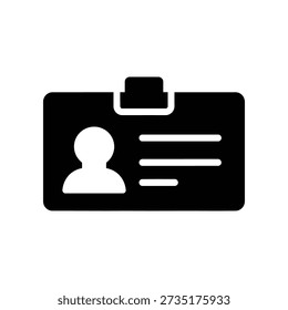 Simple black and white icon representing an identification card with a silhouette and text fields