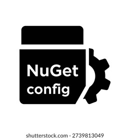 A simple black and white icon representing a NuGet config file with a gear symbol, indicating configuration and settings.