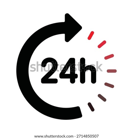 A simple black and white icon representing twenty-four hour availability and continuous time.