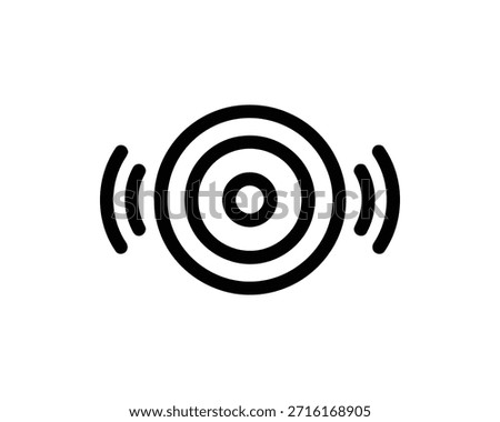 A simple black and white icon representing sound waves emanating from a central point