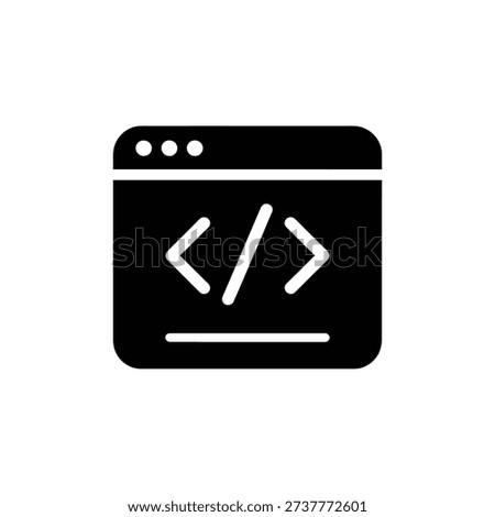 A simple black and white icon representing a web browser window with HTML code.