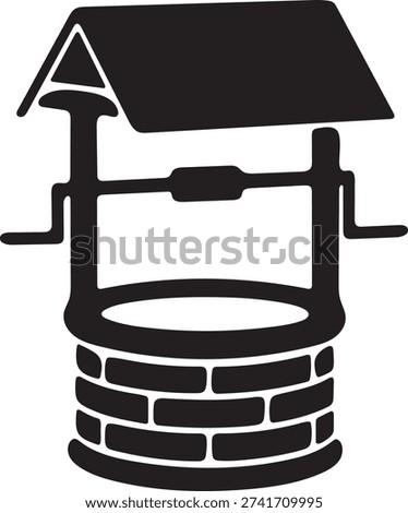 Simple black and white icon representing a traditional water well or wishing well