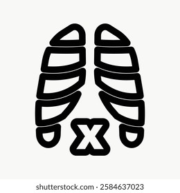 Simple black and white icon of a ribcage. Ribcage design with stylized ribs. Minimalist ribcage illustration. Ribcage symbol with bold lines. User interface icon vector.