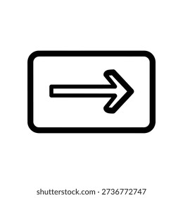 Simple black and white icon of a right-pointing arrow within a rectangular border