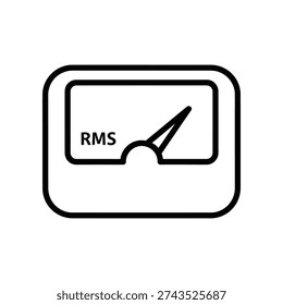 Simple black and white icon of an RMS meter gauge showing a high signal level, ideal for audio and technical illustrations.