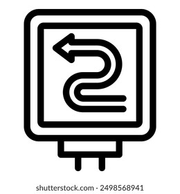 Simple black and white icon of a road sign showing a double bend to the left