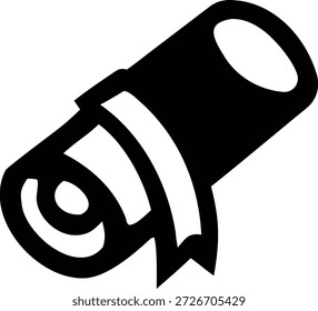 Un simple icono en blanco y negro de un pergamino enrollado con una cinta atada a su alrededor, que a menudo se usa para representar un mensaje, documento o información.