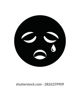 A simple black and white icon of a sad face with tears streaming down.