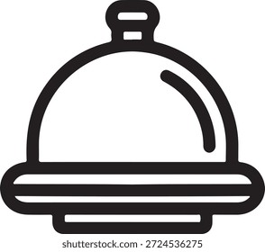 A simple black and white icon of a serving tray with a domeshaped cover isolated on a transparent background