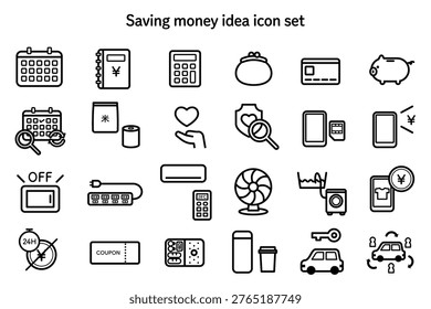 Simple Black and White Icon Set Showing Saving Money and Budgeting Ideas