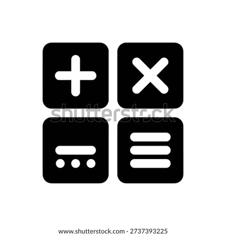 Simple black and white icon set featuring math and menu symbols