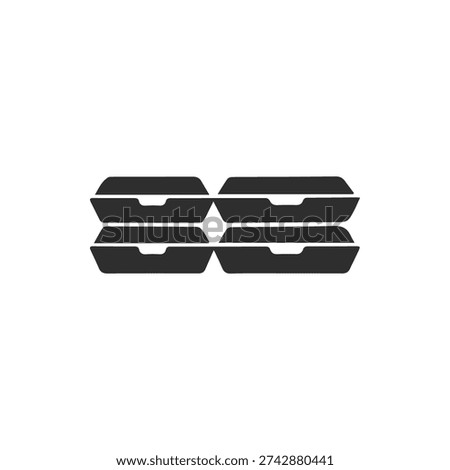 A simple black and white icon showing four stacked takeout food containers. This minimalist graphic is ideal for food delivery and restaurant themes.