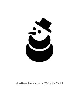 Simple black and white icon shows a snowman with a top hat, two eyes, carrot nose and three stacked rounded snowballs for body.