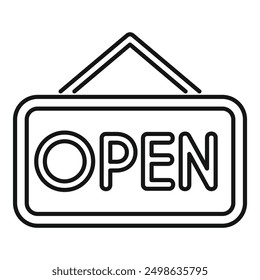 Simple black and white icon of a sign indicating a shop is open for business