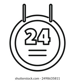 Simple black and white icon of a sign indicating 247 opening hours
