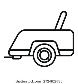 Icono blanco y negro simple de un remolque Pequeño para el transporte de equipaje de pie en una rueda