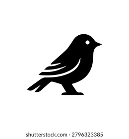 Simple black and white icon of a small chirping bird
