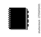 A simple black and white icon of a spiral-bound notebook with index tabs visible on the side, representing organization and note-taking.