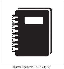 Simple black and white icon of a spiral-bound notebook with a blank label on the cover.