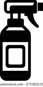 Icono blanco y negro simple de una botella de aerosol con un gatillo y área de etiqueta