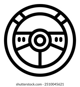 Simple black and white icon of a steering wheel, ideal for projects related to driving, vehicles, and transportation