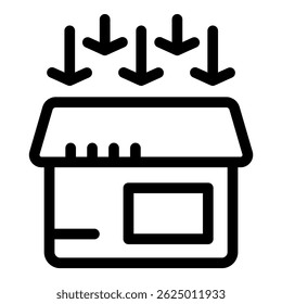 Ícone simples em preto e branco de uma loja que enfrenta uma diminuição nas vendas