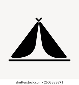 Simple black and white icon of a tent. The tent icon is minimalistic, featuring a classic triangular shape. Perfect for camping or outdoor themes. User interface icon vector.