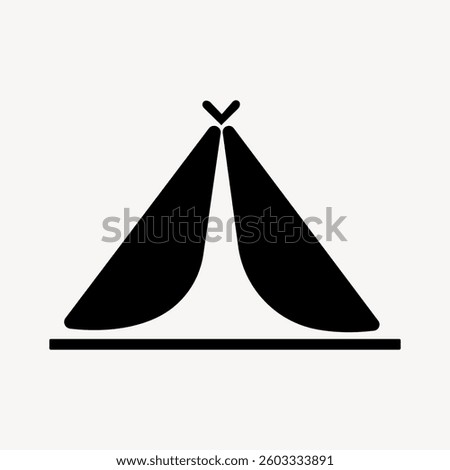Simple black and white icon of a tent. The tent icon is minimalistic, featuring a classic triangular shape. Perfect for camping or outdoor themes. User interface icon vector.