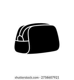 A simple black and white icon of a toiletry bag, perfect for travel and personal care themes.