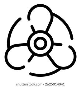 Simples ícone preto e branco de um ventilador de círculo triplo girando fazendo vento para resfriamento de sala