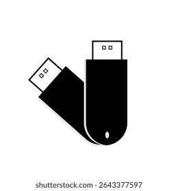  Simple black and white icon of two USB flash drives. Ideal for data storage, technology, file transfer, and portable memory device concepts.