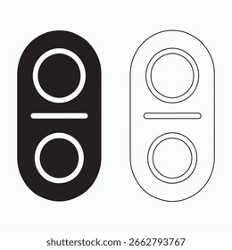 Icono blanco y negro simple de dos timbres con círculos y líneas Horizontales
