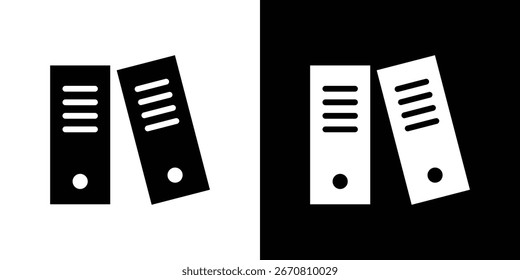Ícone simples em preto e branco de dois fichários de escritório, isolado em fundos brancos e pretos.