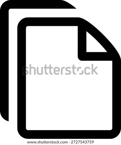 A simple black and white icon of two overlapping documents, symbolizing copying, duplication, or file management functions.