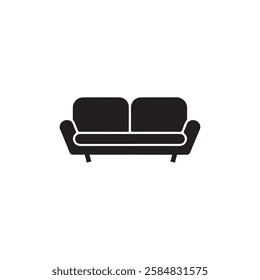 Simple black and white icon of a two-seater sofa