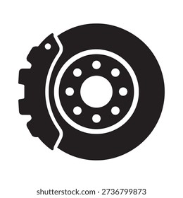 Simple black and white icon of a vehicle brake disc and caliper