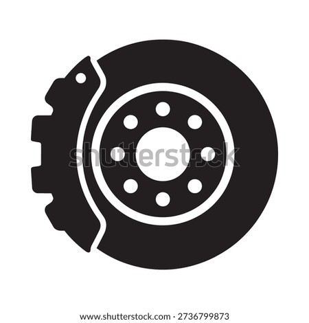 Simple black and white icon of a vehicle brake disc and caliper