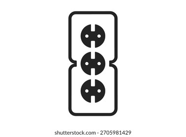 Simples ícone preto e branco de uma régua de energia vertical com três tomadas